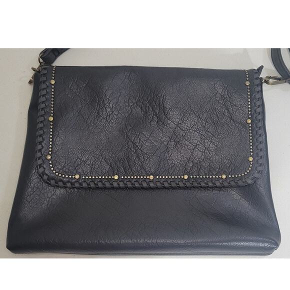 Ampere Purse Crossbody Soft Vegan Black Leather Embellished Biker Gothic Classic - Picture 1 of 9